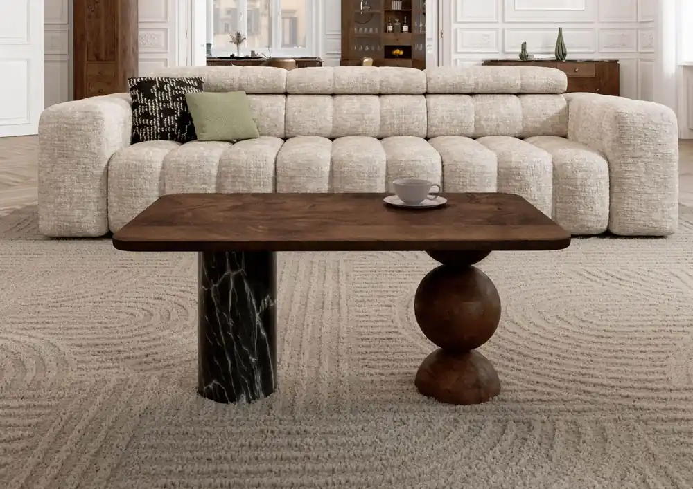 Must-Have Couchtisch Mango 100x60x45 dunkelbraun lackiert / Marmor schwarz FLORENZ #205