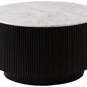 Couchtisch rund Mango 80x80x45 schwarz lackiert / Marmor weiß BARCELONA #120 Billig