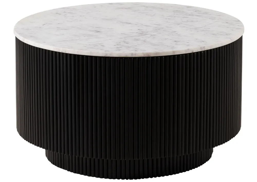 Couchtisch rund Mango 80x80x45 schwarz lackiert / Marmor weiß BARCELONA #120 Billig