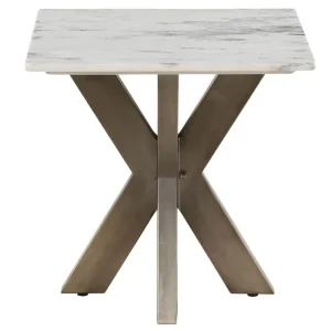 Meistverkauft Couchtisch quadratisch 55x55x55 Marmor weiß / Kreuzgestell Eisen Antik Grau BARCELONA #305