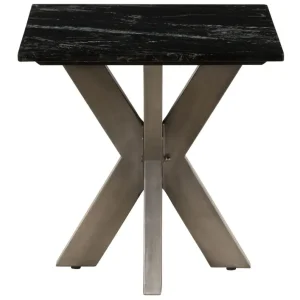 Super-Preis Couchtisch quadratisch 55x55x55 Marmor schwarz / Kreuzgestell Eisen Antik Grau BARCELONA #405