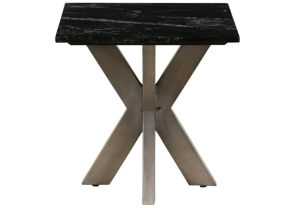 Super-Preis Couchtisch quadratisch 55x55x55 Marmor schwarz / Kreuzgestell Eisen Antik Grau BARCELONA #405