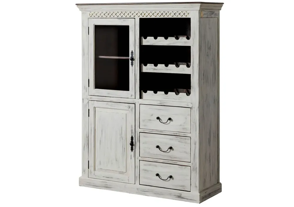 Weinschrank Mango / Akazie 120x45x160 weiß gewachst CASTLE-ANTIK #116 Online Kaufen