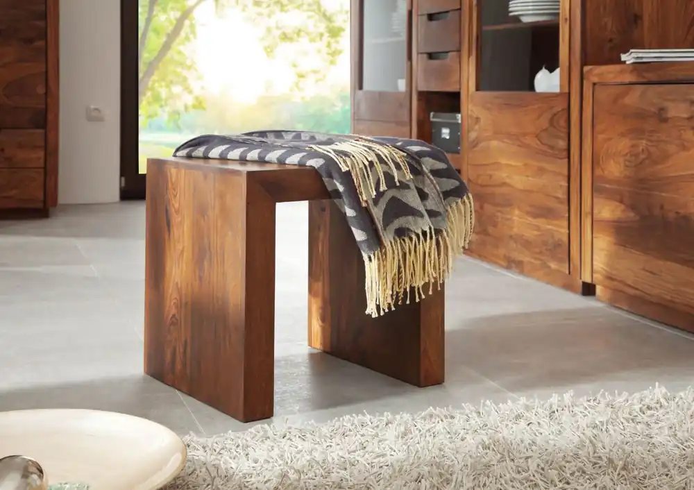 Top-Preis Hocker Sheesham 45x40x40 walnuss lackiert DUKE #111