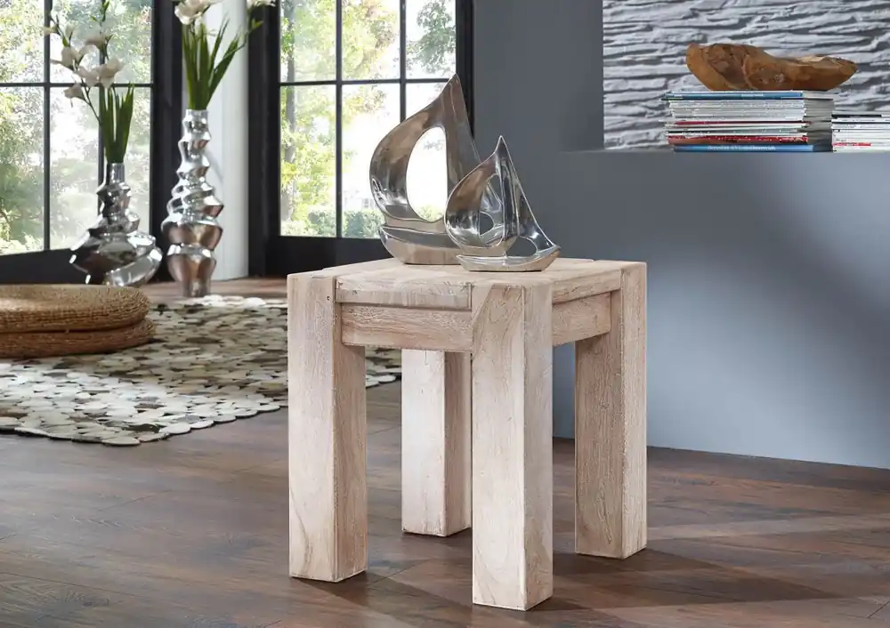 Hocker Akazie 40x40x45 white stone getüncht NATURE WHITE #10 Preisknaller