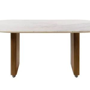 Garantierte Lieferung Esstisch oval Mango 180x90x76 braun lackiert / Marmor weiß BARCELONA #237