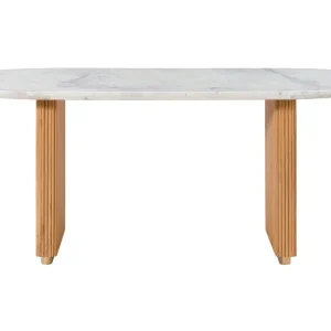 Begrenztes Angebot Esstisch oval Mango 180x90x76 natur lackiert / Marmor weiß BARCELONA #537