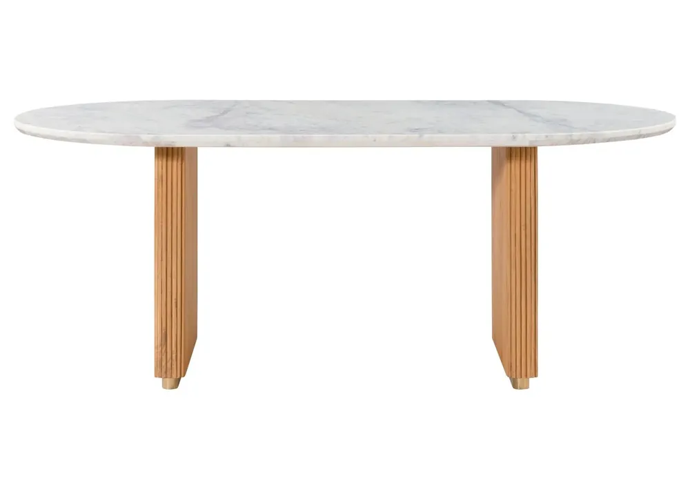 Begrenztes Angebot Esstisch oval Mango 180x90x76 natur lackiert / Marmor weiß BARCELONA #537