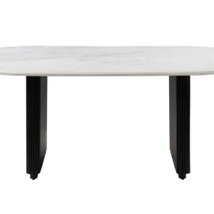 Esstisch oval Mango 180x90x76 schwarz lackiert / Marmor weiß BARCELONA #137 Markenware