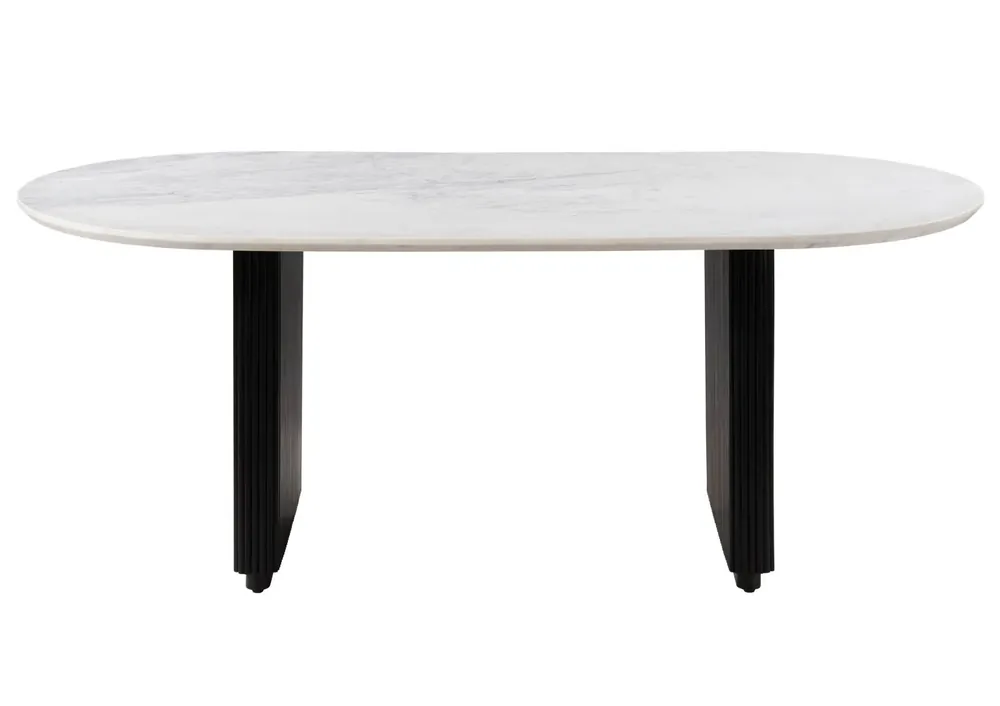 Esstisch oval Mango 180x90x76 schwarz lackiert / Marmor weiß BARCELONA #137 Markenware