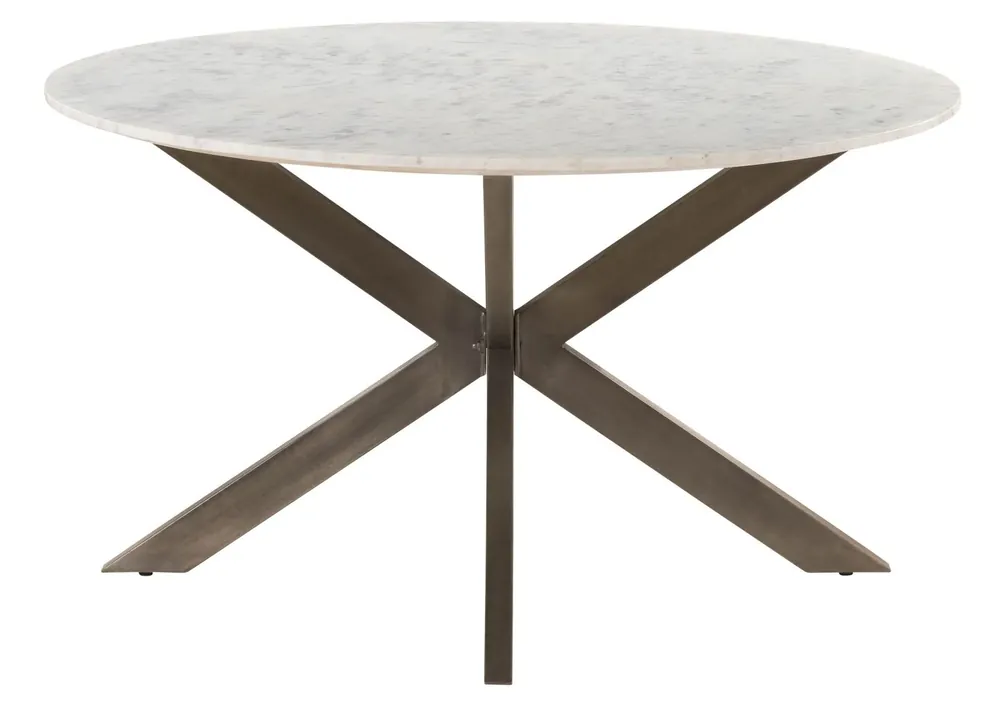 Esstisch rund ⌀ 137 cm Marmor weiß / Kreuzgestell Eisen Antik Grau BARCELONA #307 Angebot