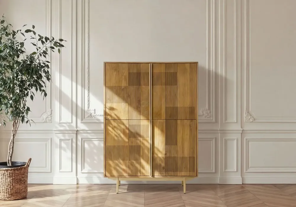 Sonderangebot Highboard Mango 110x40x150 hellbraun geölt MIAMI #115