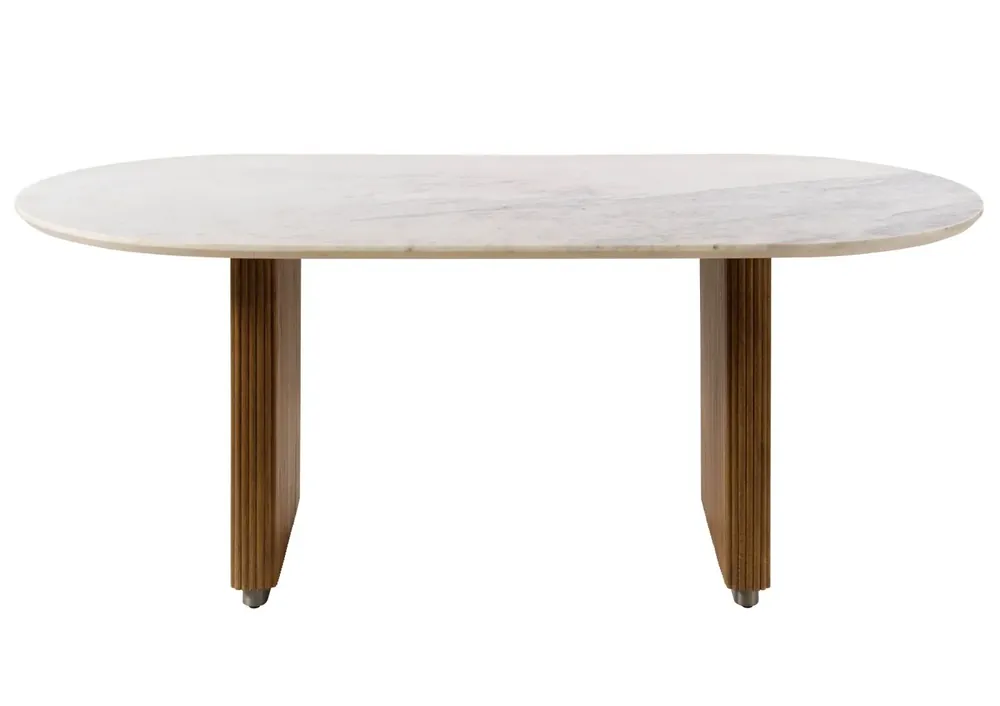 Wochenendangebot Esstisch oval Mango 220x100x76x76 braun lackiert / Marmor weiß BARCELONA #235