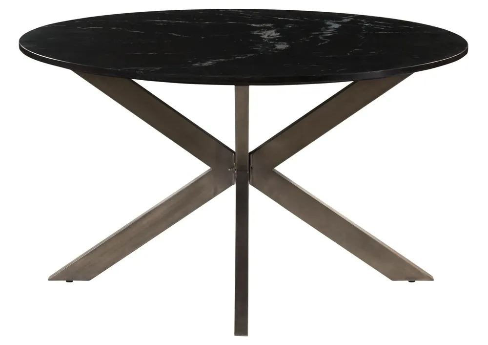 Neue Kollektion Esstisch rund ⌀ 137 cm Marmor schwarz / Kreuzgestell Eisen Antik Grau BARCELONA #407