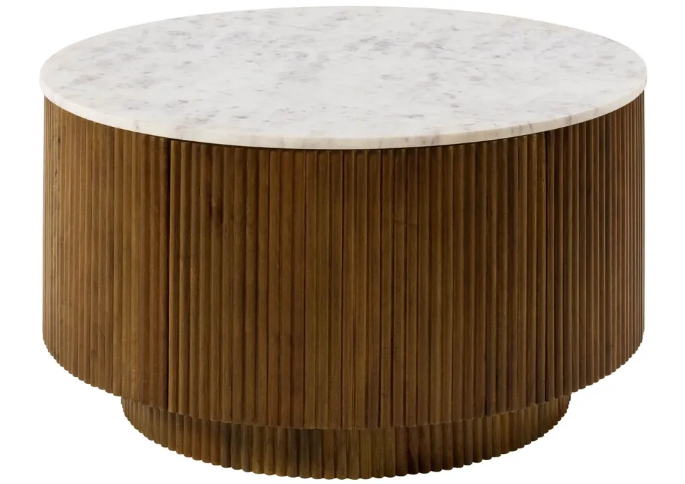 Knallerangebot Couchtisch rund Mango 80x80x45 braun lackiert / Marmor weiß BARCELONA #220