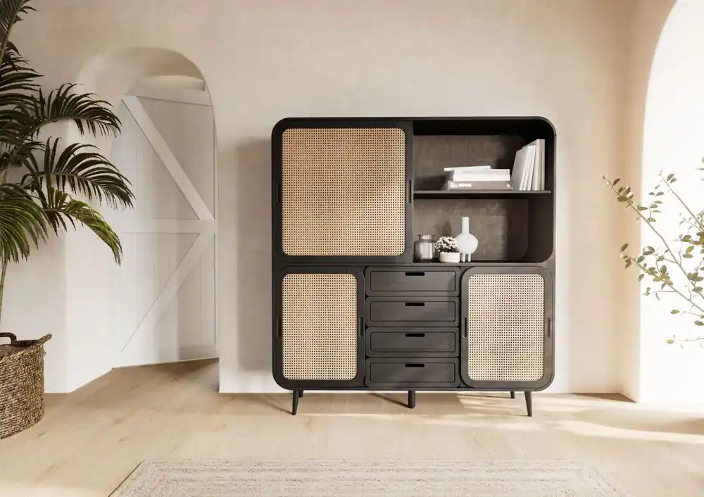 Expressversand Highboard Mango 150x40x160 dunkelgrau lackiert VALENCIA #211