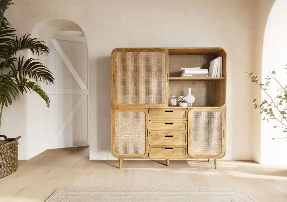 Knallerangebot Highboard Mango 150x40x160 natur lackiert VALENCIA #111