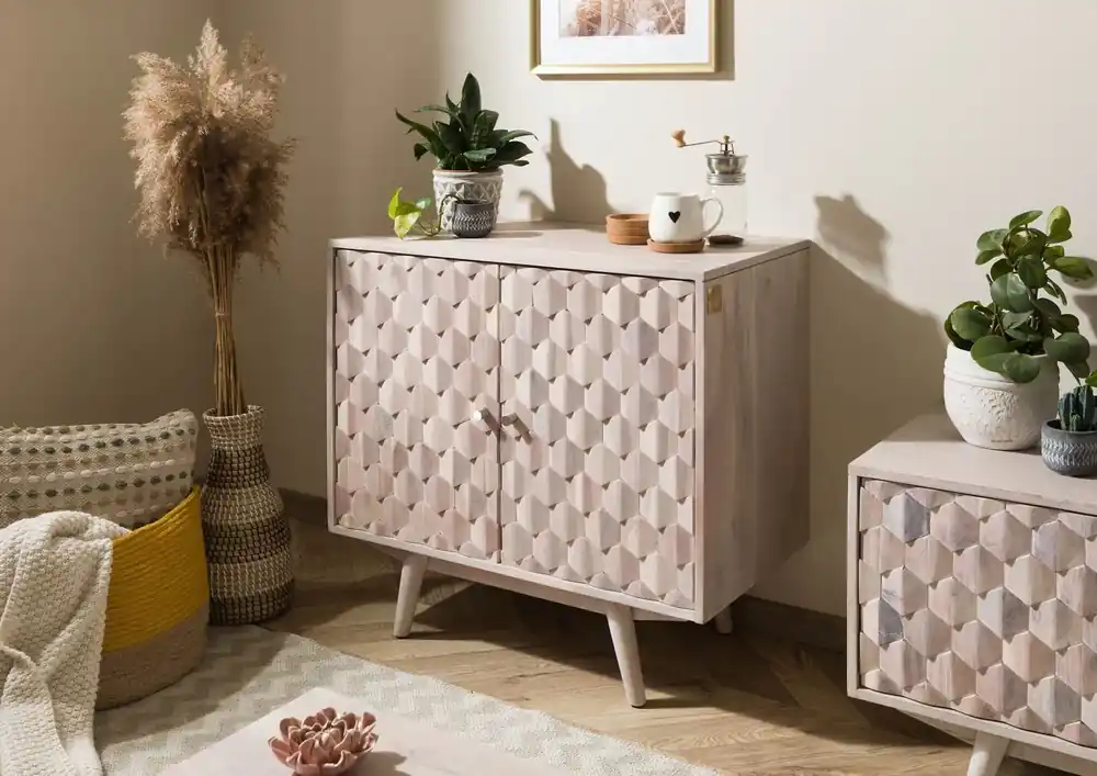 Nur Für Kurze Zeit Kommode Akazie 80x42x75 weiß lackiert MOSAYK #213