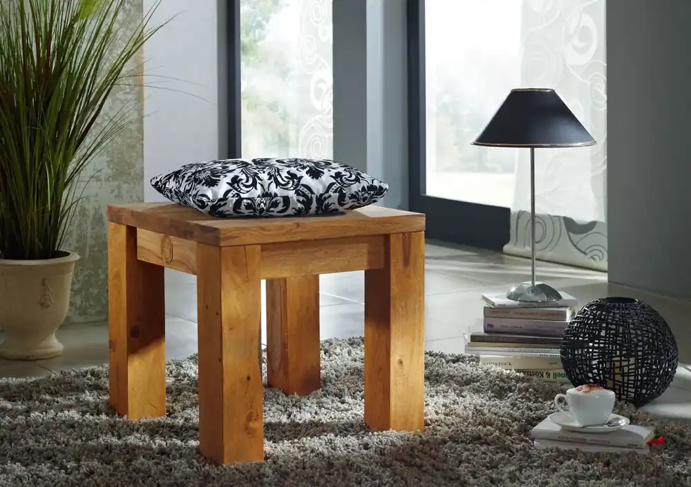 Kracherpreis Hocker Sheesham 45x45x45 braun geölt NATURE BROWN #108
