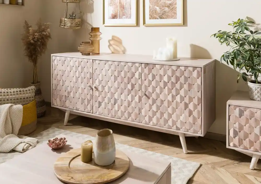 Sideboard Akazie 160x42x75 weiß lackiert MOSAYK #210 Top-Seller