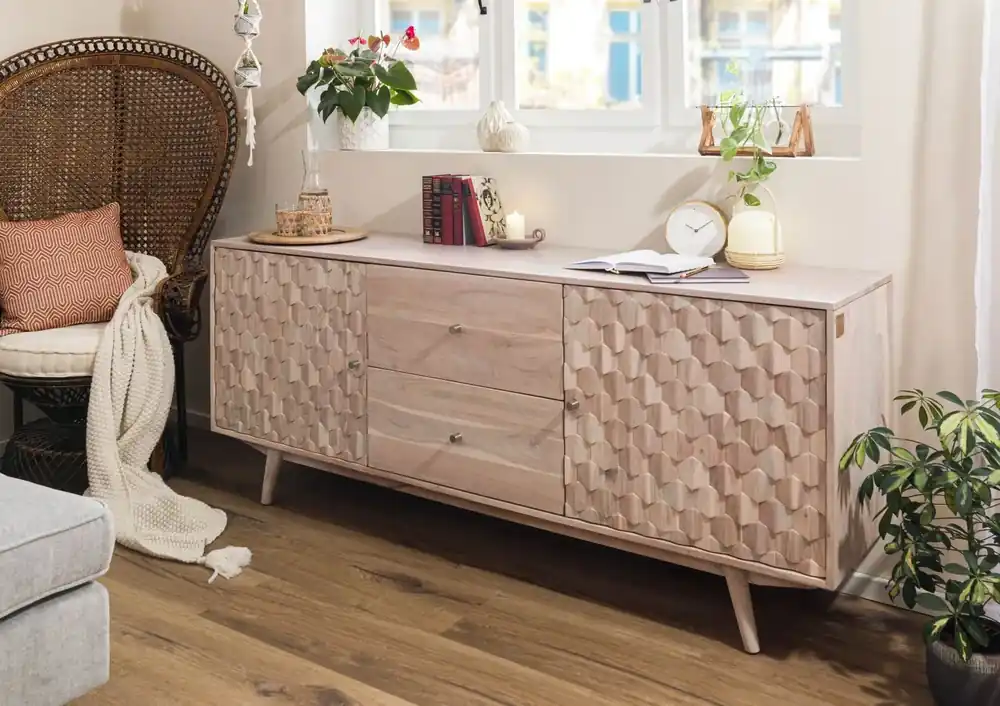 Top-Angebot Sideboard Akazie 180x42x75 weiß lackiert MOSAYK #200