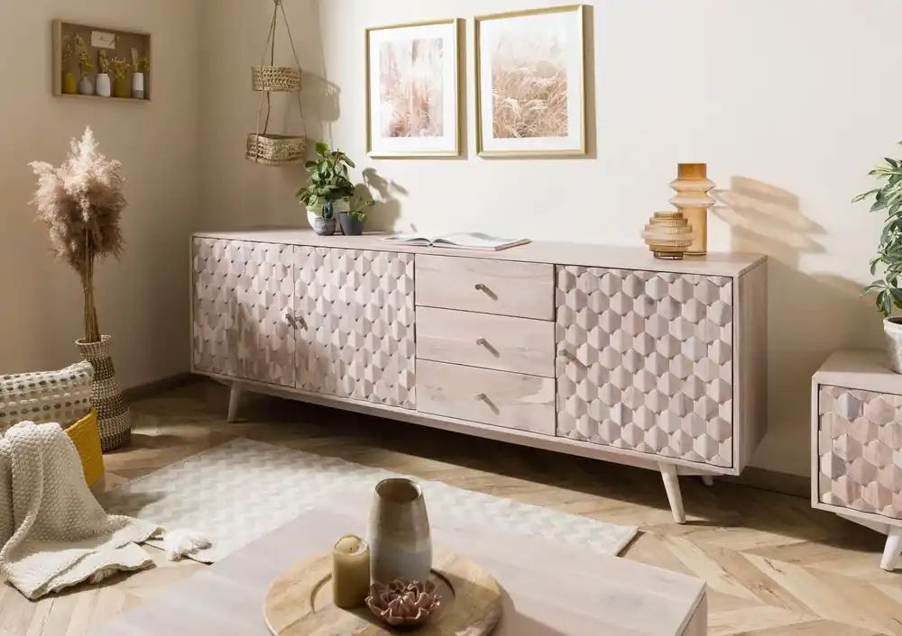 Top-Angebot Sideboard Akazie 210x42x75 weiß lackiert MOSAYK #209