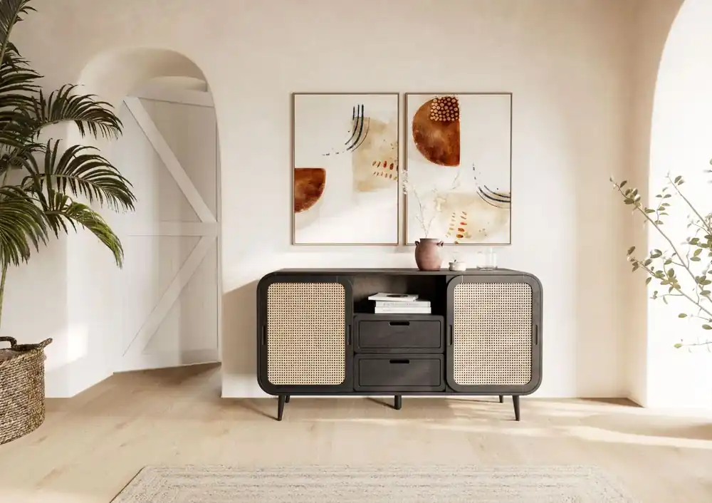 Nur Heute Sideboard Mango 150x40x80 dunkelgrau lackiert VALENCIA #218