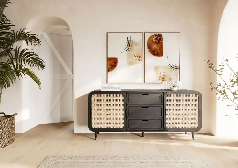 Geprüft Sideboard Mango 180x40x80 dunkelgrau lackiert VALENCIA #219
