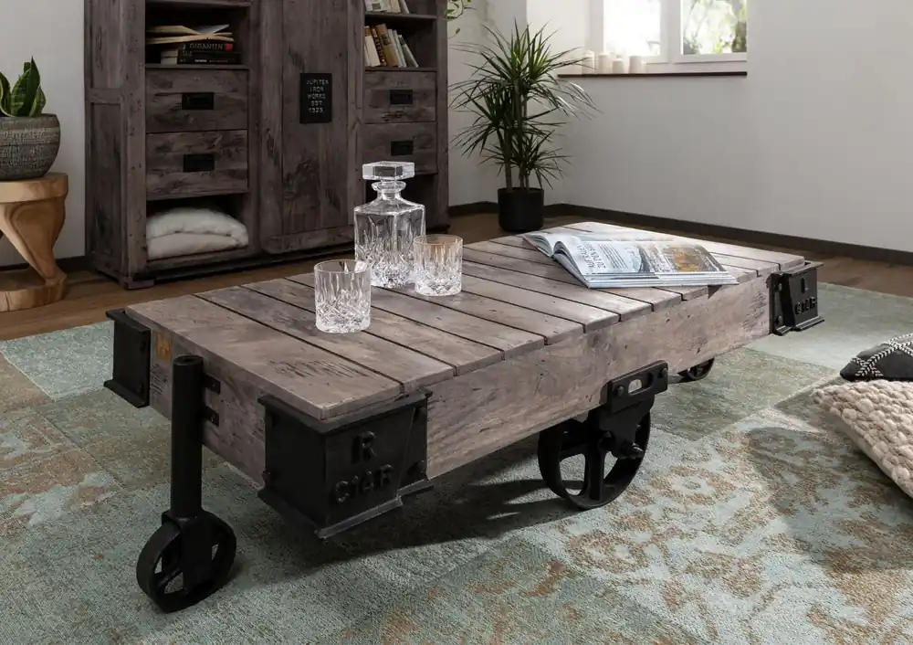 Preiswert Couchtisch Mango 120x60x43 grau lackiert RAILWAY #260