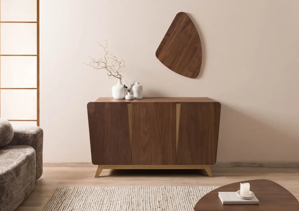 Sideboard Nussbaum-Echtholzfurnier 150x45x85 braun lackiert BUTTERFLY #108 Preiswert