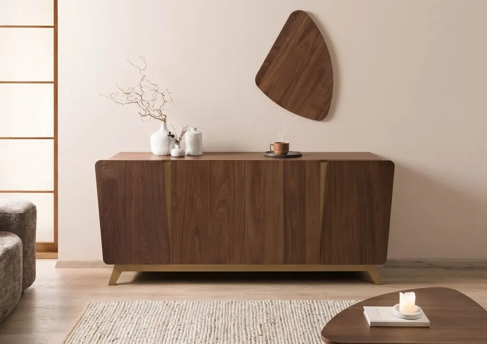 Sideboard Nussbaum-Echtholzfurnier 200x45x85 braun lackiert BUTTERFLY #107 Top-Preis