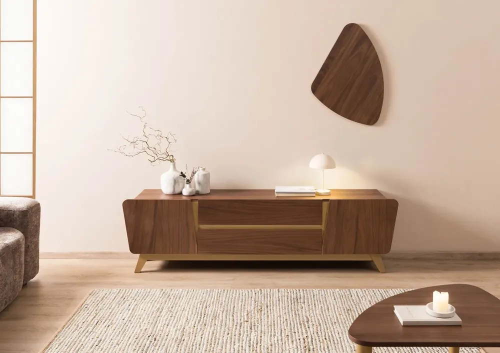 Meistverkauft TV-Board Nussbaum-Echtholzfurnier 200x40x55 braun lackiert BUTTERFLY #110