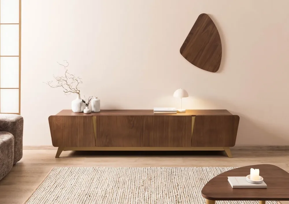 Neue Kollektion TV-Board Nussbaum-Echtholzfurnier 240x40x55 braun lackiert BUTTERFLY #112