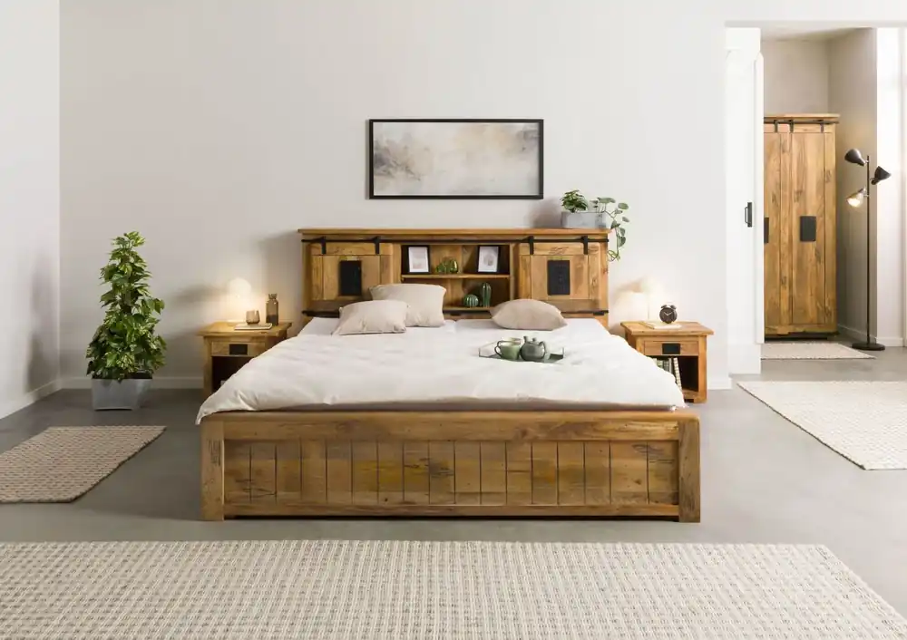 Bett mit Schublade Mango 140x200 natur lackiert RAILWAY #170 Direkt Vom Hersteller