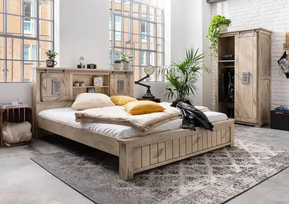 Direktkauf Bett Mango 180x200x105 whitewash lackiert RAILWAY #343
