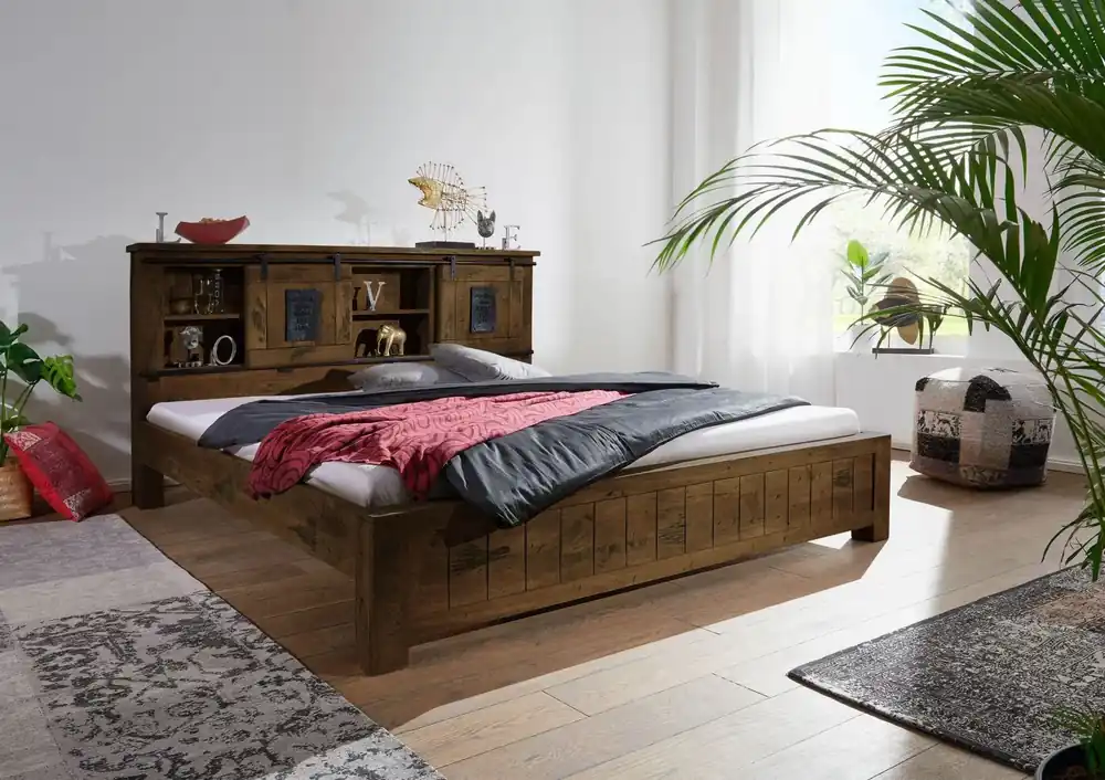 Bett Mango 200x200x105 braun lackiert RAILWAY #474 Begrenztes Angebot