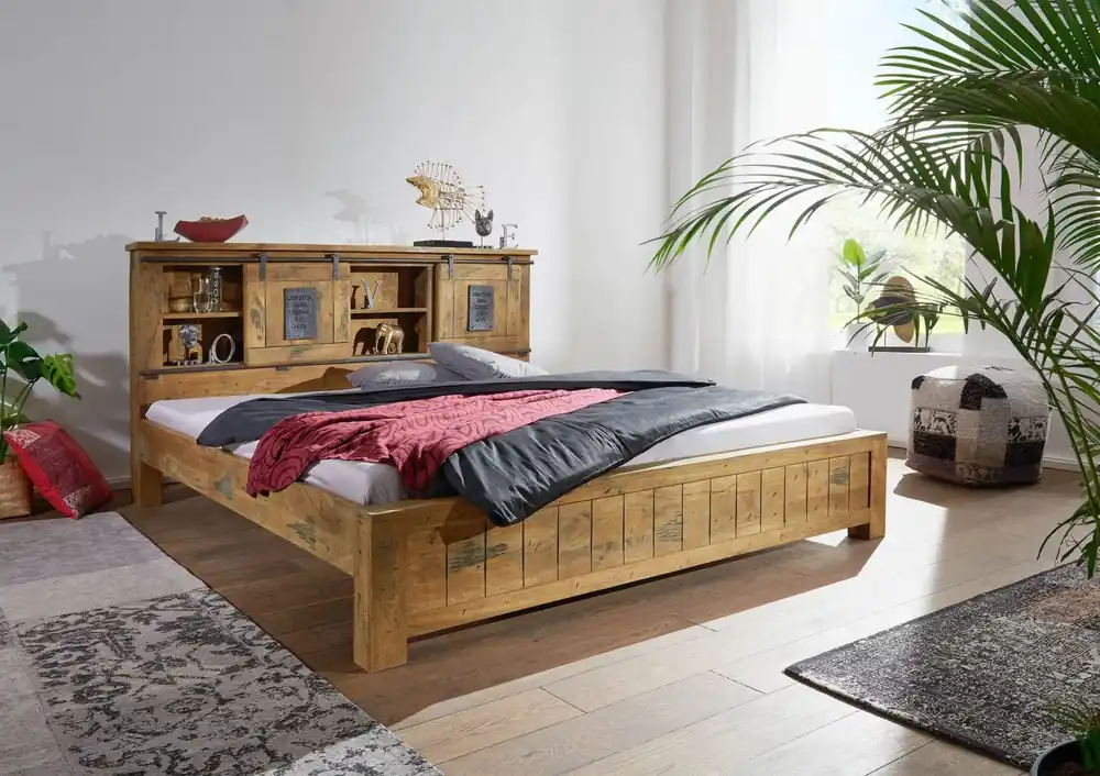 Bestpreis Bett Mango 200x200x105 natur lackiert RAILWAY #143