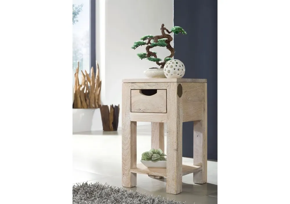 Super-Preis Beistelltisch Akazie 29x29x50 white stone getüncht NATURE WHITE #30