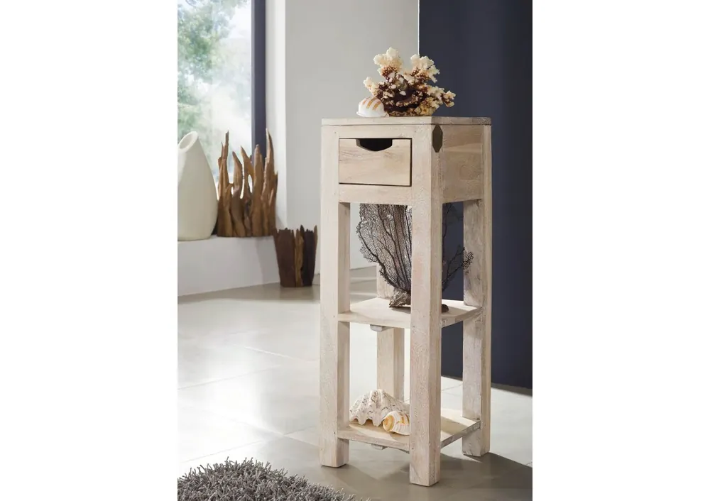 Beistelltisch Akazie 29x29x80 white stone getüncht NATURE WHITE #32 Neue Kollektion