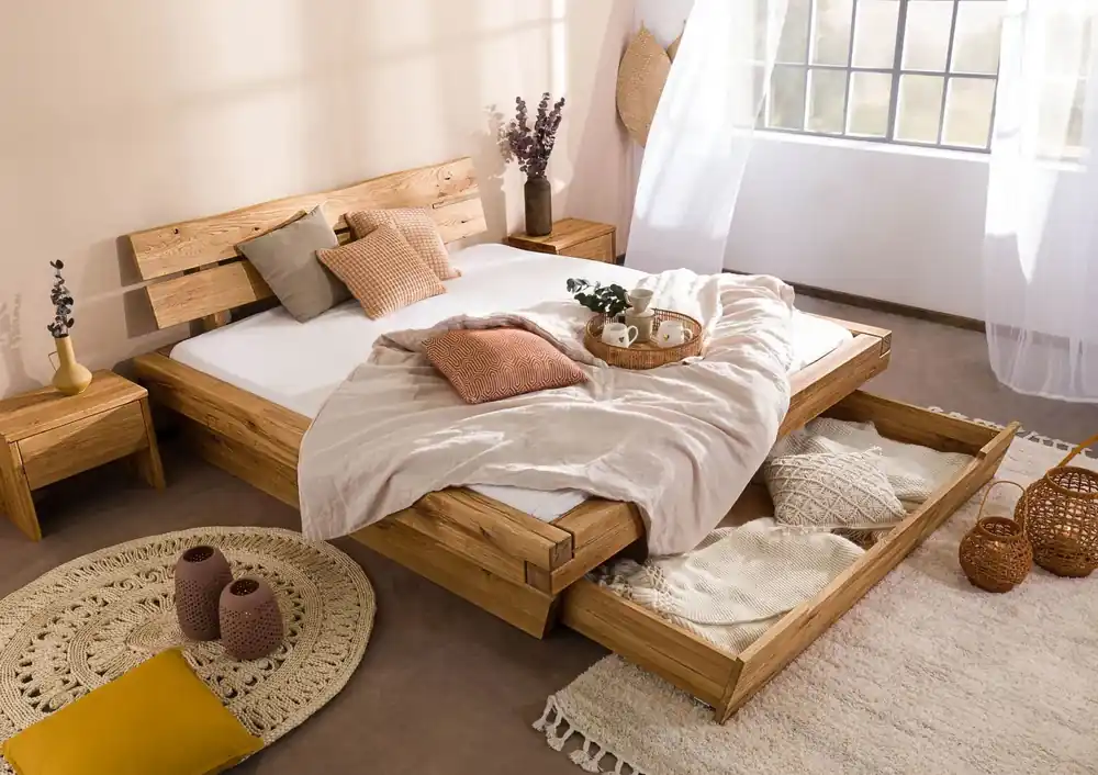 Bett mit Bettkasten Wildeiche 200x200 natur geölt INNSBRUCK #300 Abverkauf