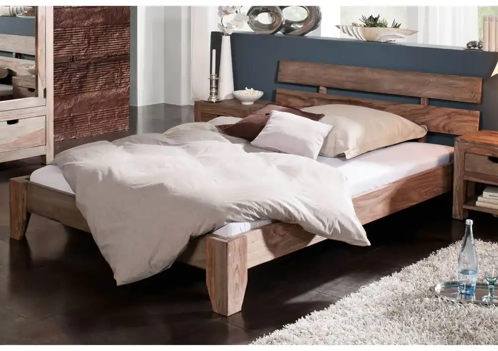 Zertifiziert Bett Sheesham 140x200x75 grau geölt NATURE GREY #210