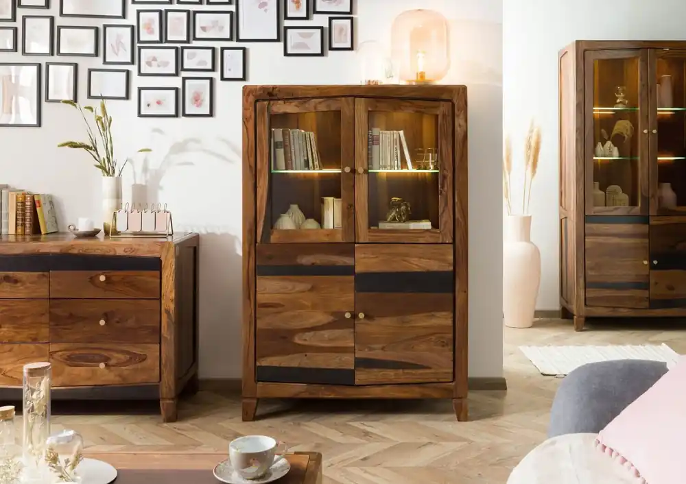 Highboard Sheesham 100x45x150 dunkelbraun lackiert ANCONA #230 Markenware