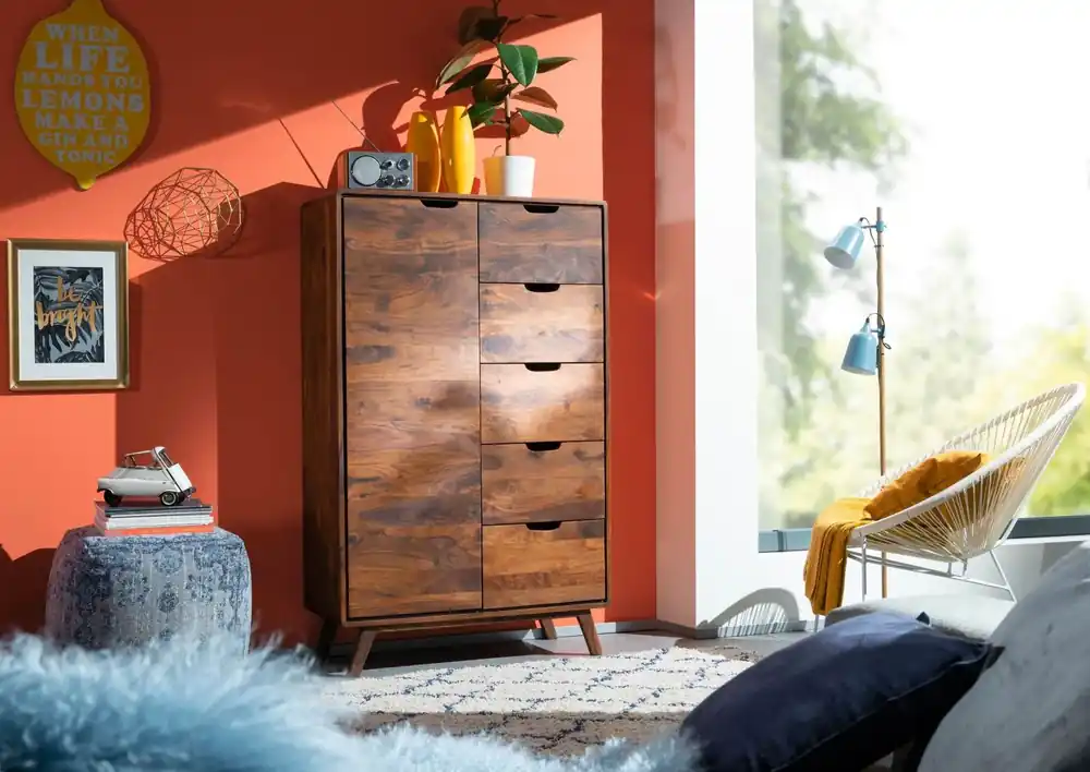 Finale Aktion Highboard Sheesham 90x40x145 walnuss gewachst MALMÖ 2 #109