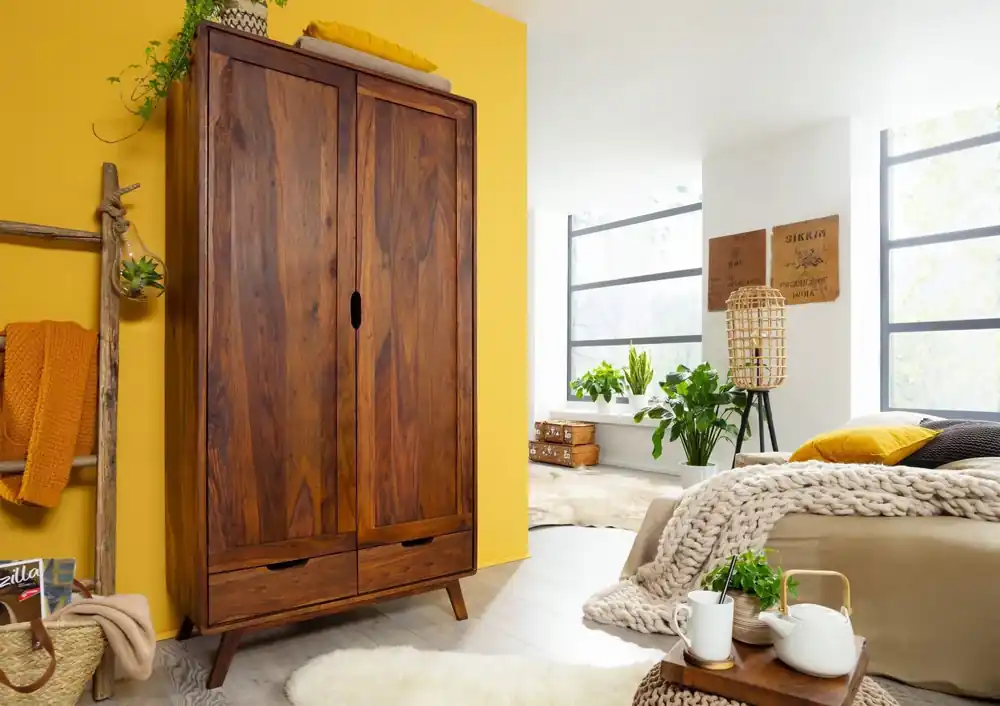 Preis Gesenkt Kleiderschrank Sheesham 90x45x180 walnuss gewachst MALMÖ 2 #100