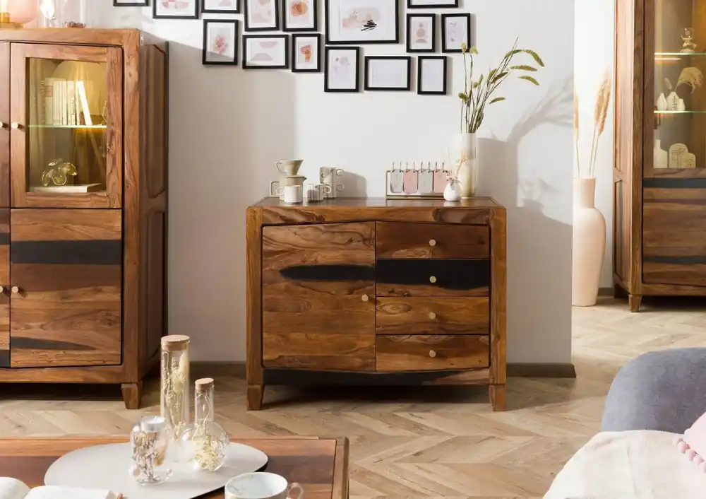 Sichere Zahlung Kommode Sheesham 100x45x80 dunkelbraun lackiert ANCONA #215