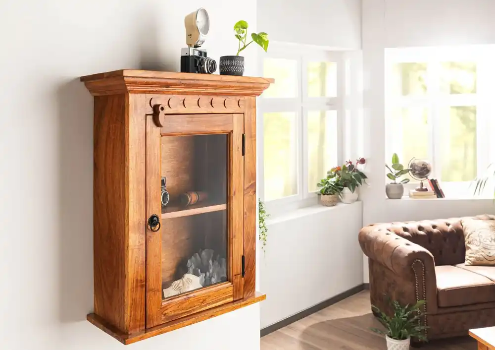 Zertifiziert Hängevitrine Akazie 52x24x69 honig lackiert OXFORD #01002