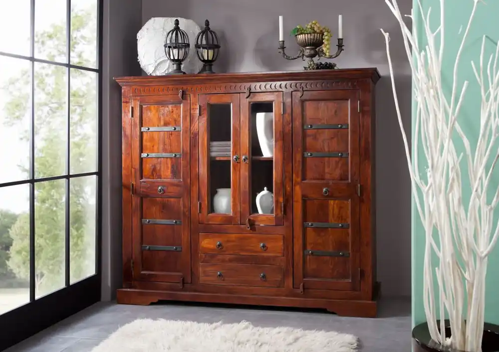 Highboard Akazie 160x50x142 nougat lackiert OXFORD #418 Preisknaller