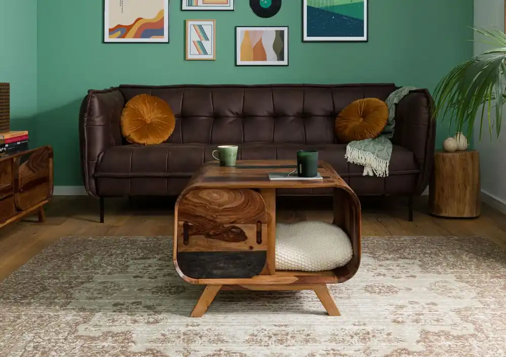 Couchtisch Sheesham 70x70x50 dunkelbraun lackiert MAILAND #233 Markenware