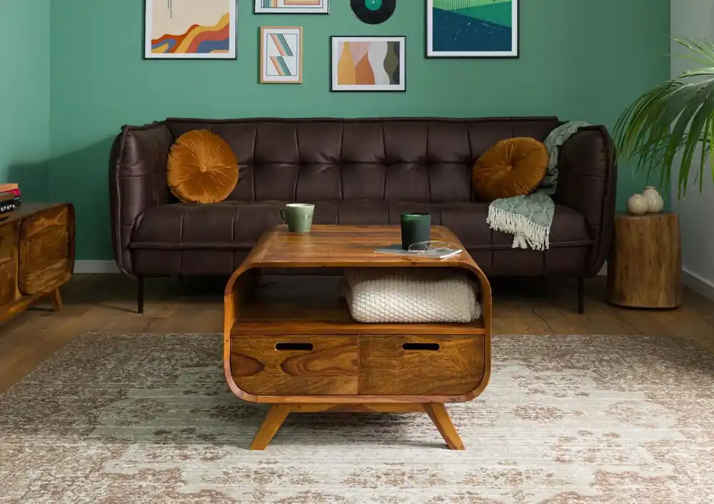Couchtisch Sheesham 70x70x50 hellbraun lackiert MAILAND #132 Bestseller