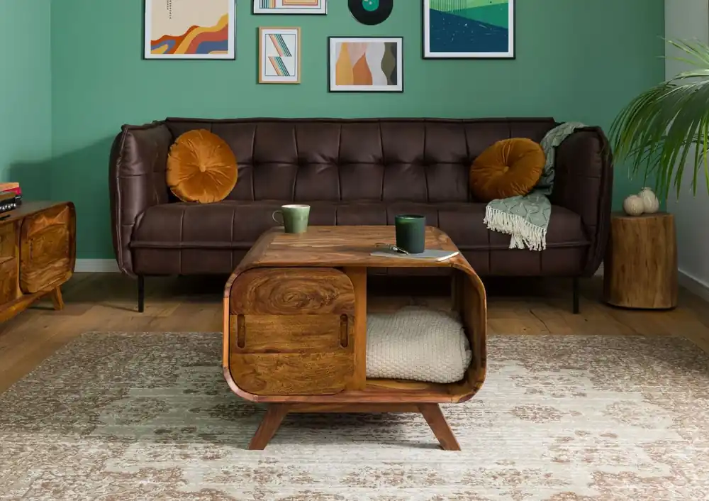 Couchtisch Sheesham 70x70x50 hellbraun lackiert MAILAND #133 Bestpreis